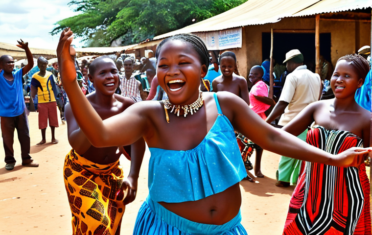 **
"A vibrant marketplace scene in Mozambique, filled with colorful fabrics and local crafts. In the center, a group of musicians plays Marrabenta music with energy and passion, attracting dancers and onlookers. Focus on the lively atmosphere and the joy of the music."
**