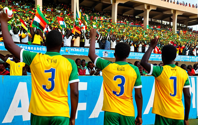 Football Passion**
"A vibrant scene at a Liga Moçambicana de Futebol match in Maputo. Fans are cheering enthusiastically in the stands, wearing colorful team jerseys and waving flags. The players are fully clothed in their team uniforms, playing with energy and focus on the field. Safe for work, appropriate content, fully clothed, professional sports photography, perfect anatomy, natural proportions, family-friendly."
**