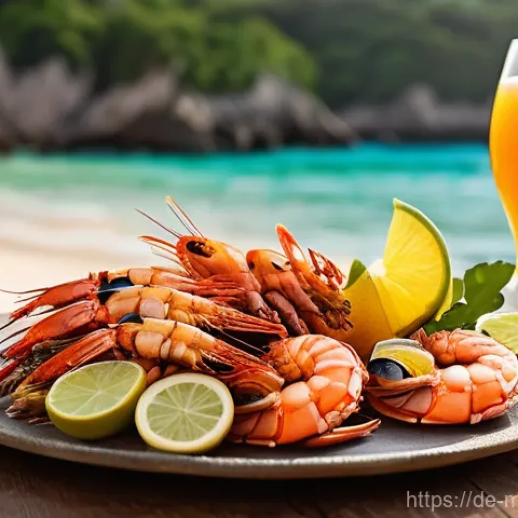 모잠비크에서 먹어봐야 할 음식 TOP 10 - **A Taste Explosion by the Sea: Exciting Seafood Feast**
    A close-up, mouth-watering image of a v...