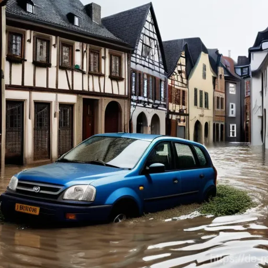 모잠비크 태풍 피해 사례 - **Prompt: Extreme Flood Event in a European Town**
    A dramatic, realistic depiction of a severe f...