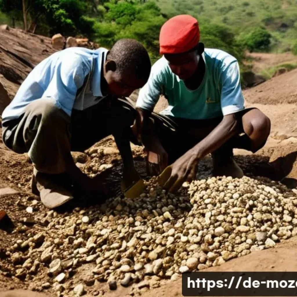 모잠비크의 다이아몬드 산업 - **Prompt: The Arduous Hope of Artisanal Miners**
"A group of resilient Mozambican artisanal diam...