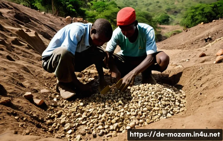 모잠비크의 다이아몬드 산업 - **Prompt: The Arduous Hope of Artisanal Miners**
    "A group of resilient Mozambican artisanal diam...