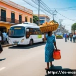 Home 22 모잠비크에서 유용한 현지 앱 - A bustling urban street scene in Maputo, Mozambique, showcasing diverse people using smartphones wit...