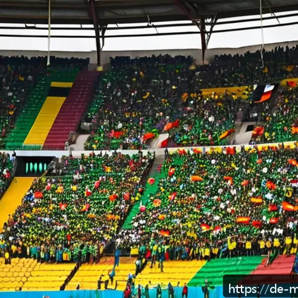 모잠비크에서 열리는 스포츠 경기 - A vibrant scene inside a packed Mozambican football stadium during a Moçambola league match, showcas...